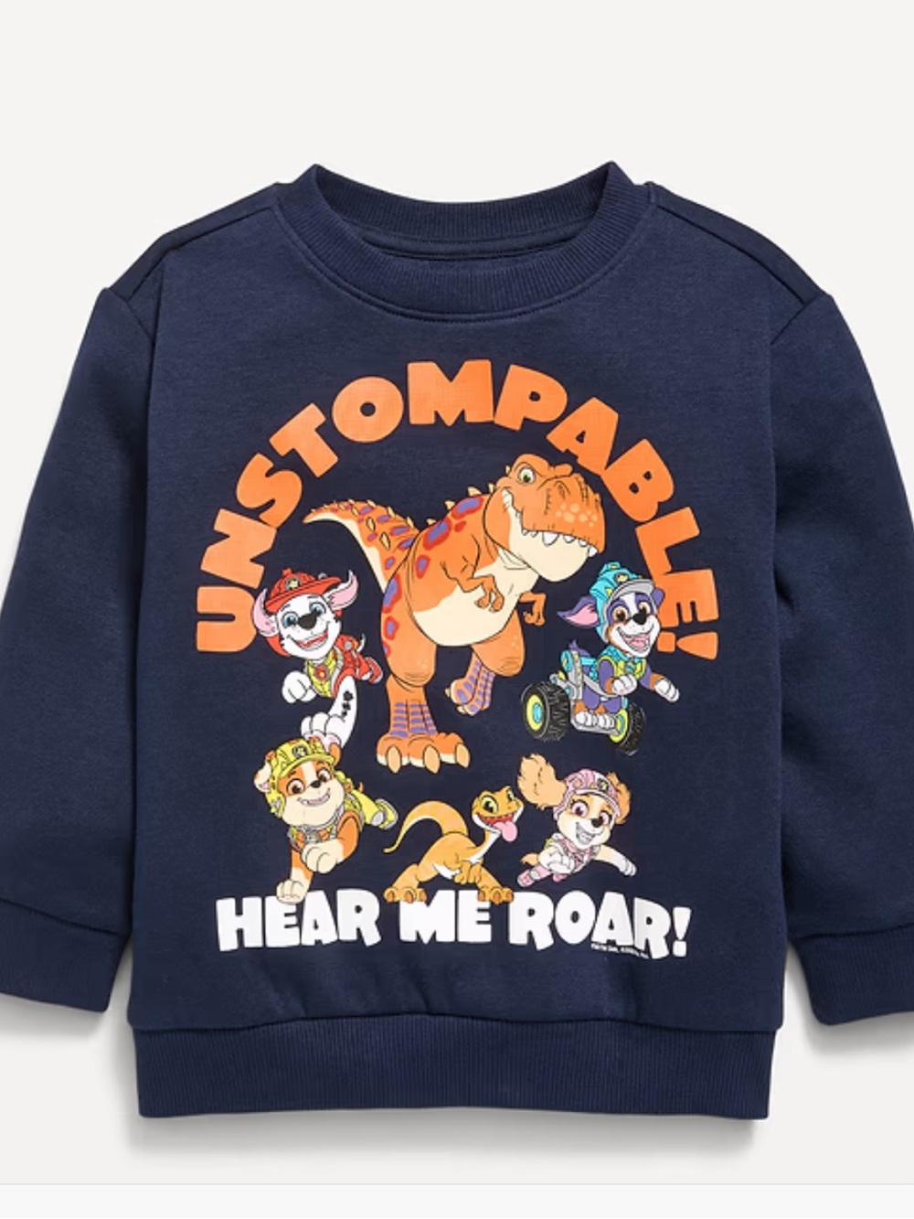 Old Navy Navy Sweatshirt with Orange Dinosaur and Multicolor Characters